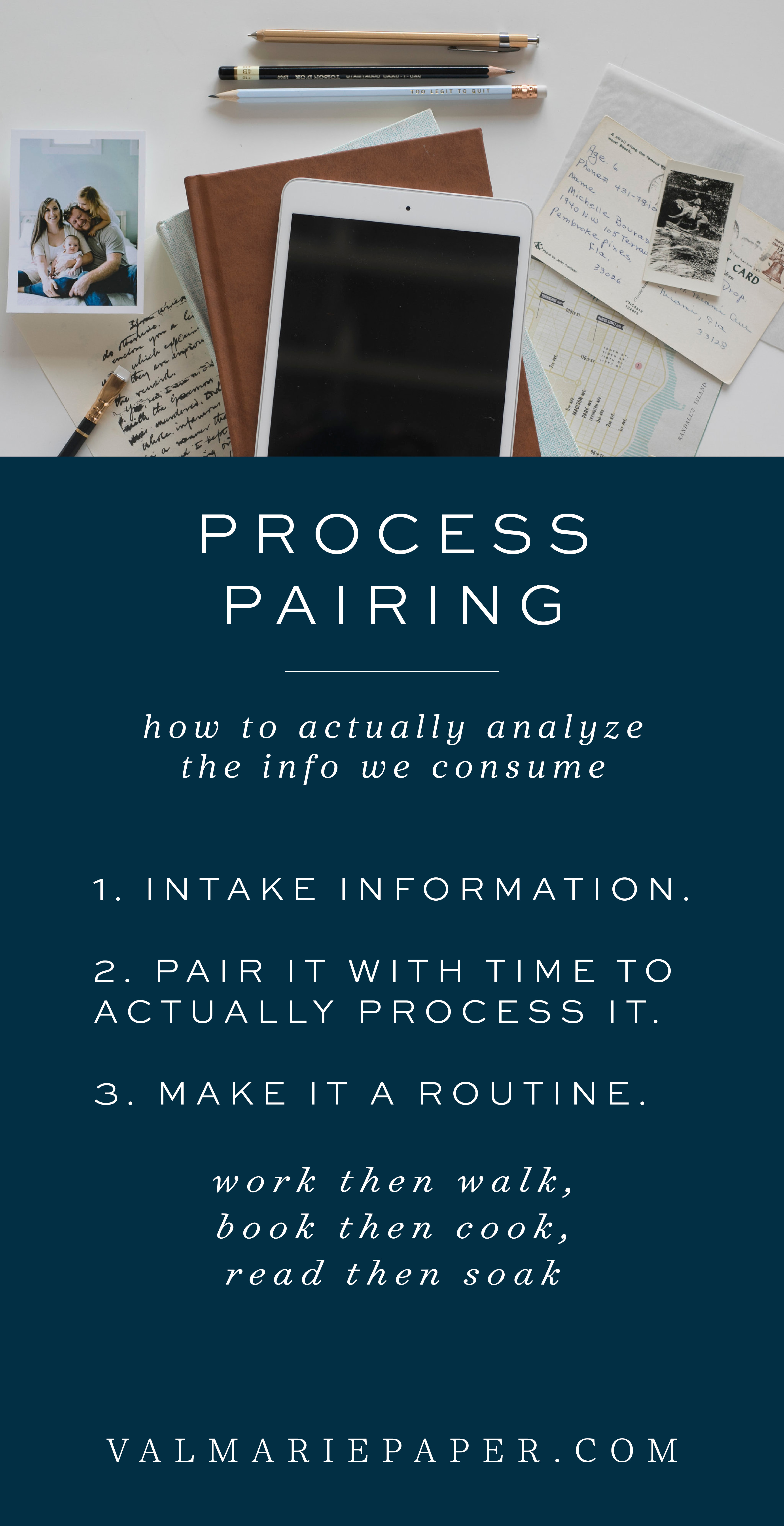 Process Pairing | Val Marie Paper, analyze, information, data, processing, mind, margin, minimalism, brain space, routine, habits, goals, faith, blog