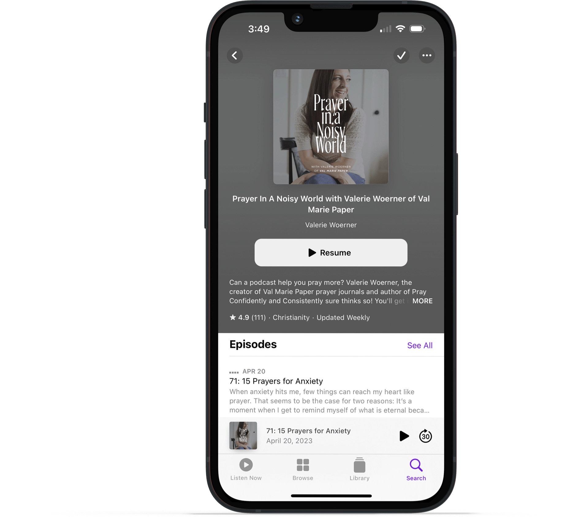 Podcast on an iPhone