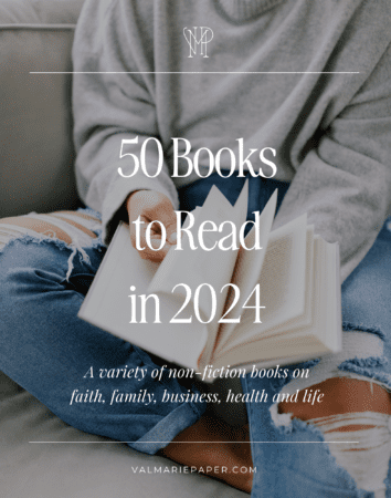 50 books to read in 2024 by valerie woerner, goals series, new year, reading list, what to read this year, books on my list, reading goals, christian books