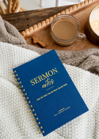 Sermon Notes blue journal with gold spiral binding
