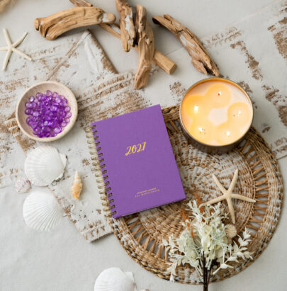 Val Marie Paper 2027 Rhythms prayer journal in Amethyst, a rich purple with gold spiral binding and gold foil lettering