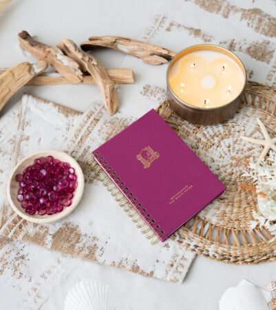 Val Marie Paper 2027 Signature prayer journal in Cerise, a vibrant magenta pink with gold spiral binding and gold foil emblem